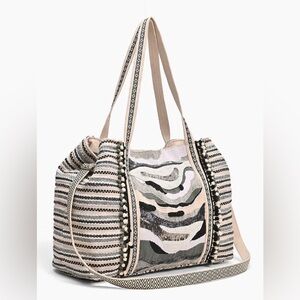 America & Beyond Metallic Sands Beaded Tote Bag